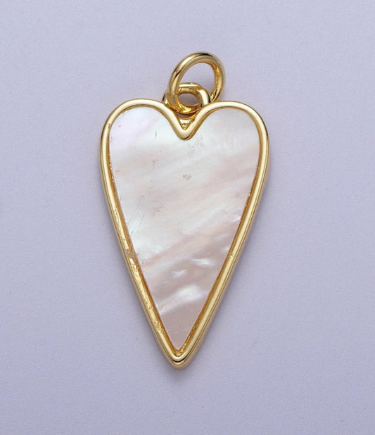 Gold Pearly White Heart Charm